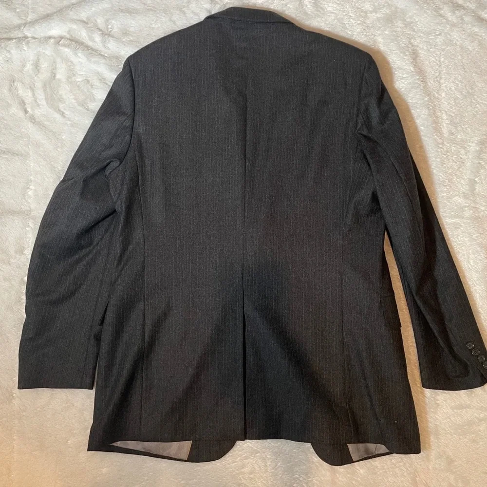 VTG English Manor 43L Blazer 100 Pure Wool Pinstripe Charcoal Gray Dark Academia